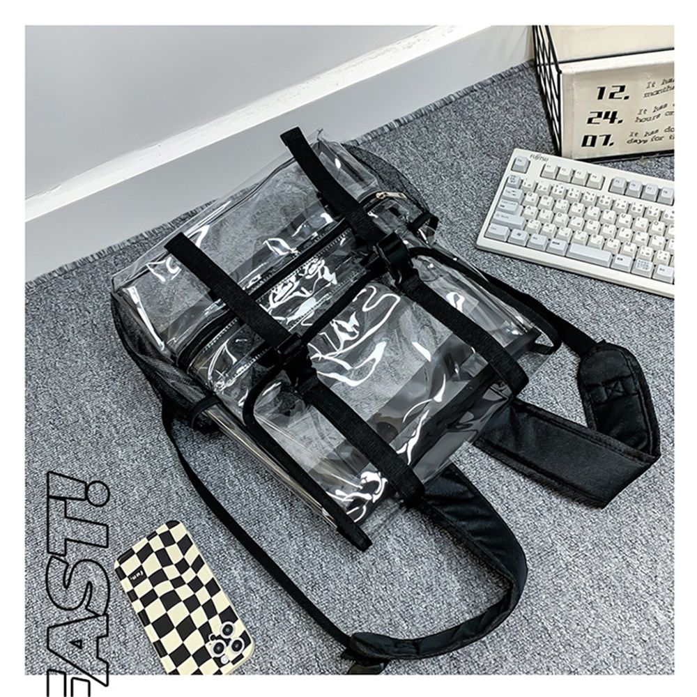 Clear Backpack Heavy Duty, Large Clear Bookbag for Boys Girls Adult, See Through Book Bag Transparent Backpacks with Multiple Pockets for School College Work Casual Sport, Black