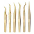 6 pack Lash Tweezers for Eyelash Extension, Professional Lash Extension Tweezer Set, High Precision Eyelash Tweezers for Volume Eyelash Extensions (Gold, 6 PCS Set)