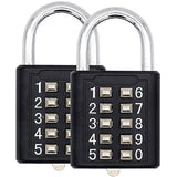 2 pack 10 Digit Push Button Combination Padlock, 5 Digit Locking Mechanism, Easy to Read Numbers - Resettable and Cut Proof Combo Code(2 Black)