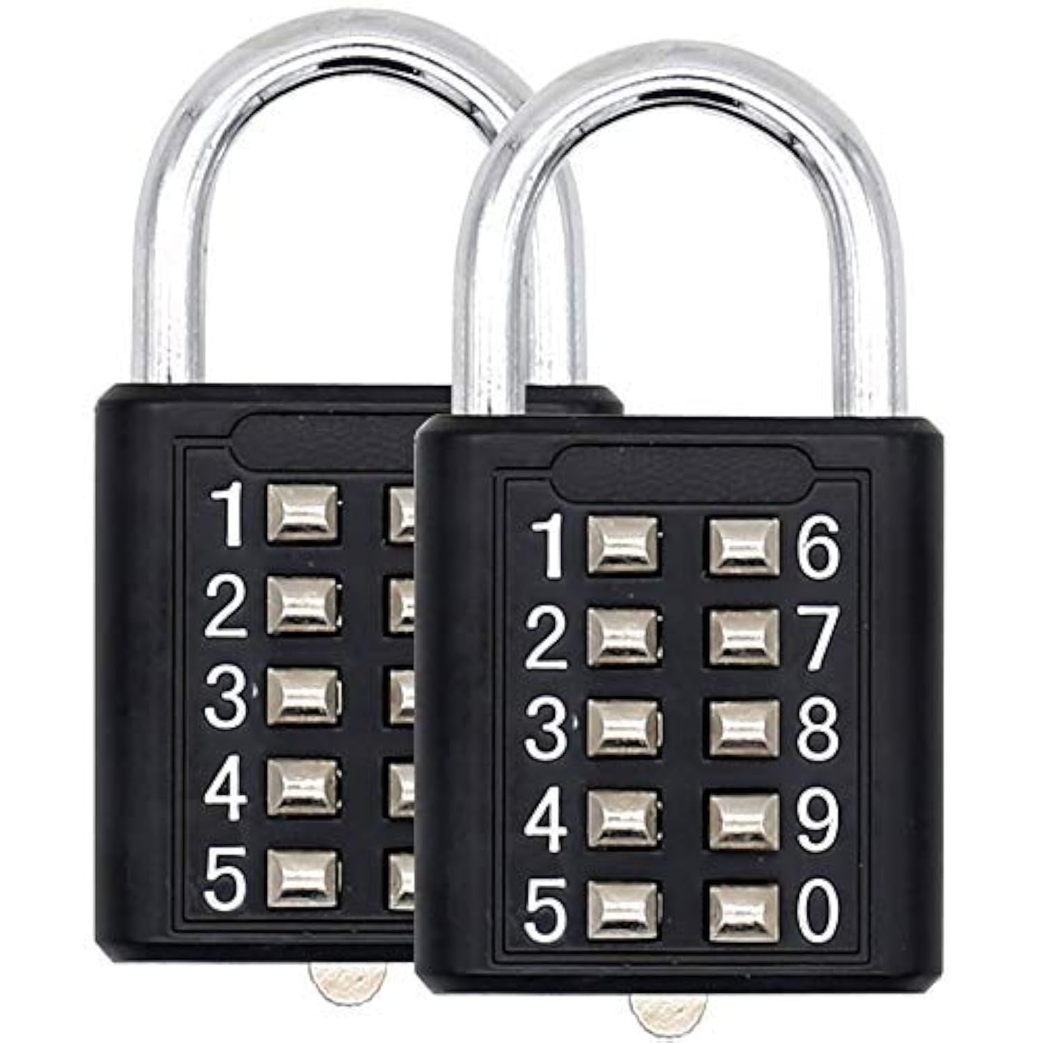 2 pack 10 Digit Push Button Combination Padlock, 5 Digit Locking Mechanism, Easy to Read Numbers - Resettable and Cut Proof Combo Code(2 Black)