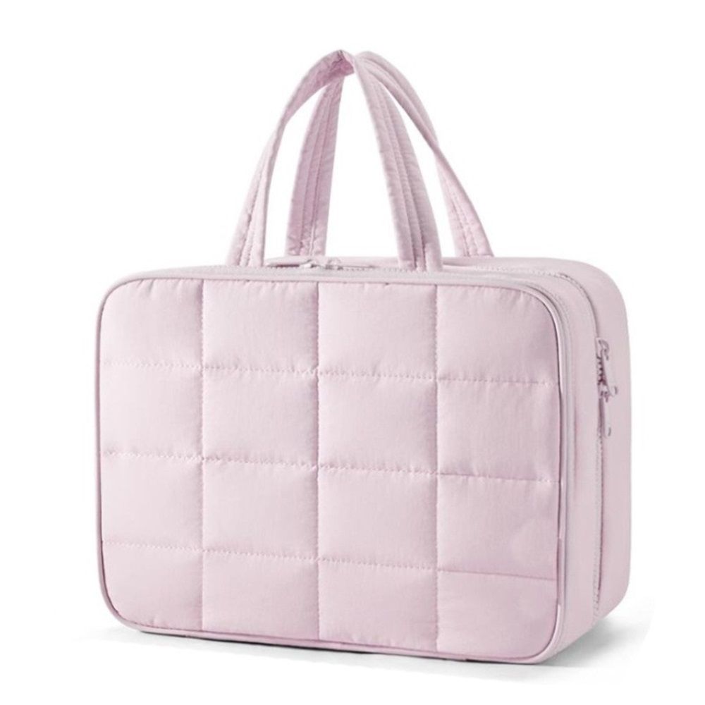 Travel Toiletry Bag with Jewelry Organizer, Hanging Travel Bag for Toiletries, Puffy Makeup Cosmetic Bag Organizer, Carry-on Travel Accessories Essentials, pink（27.9*18.8*12CM）