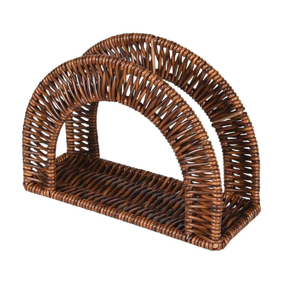 rattan weaving Paper Napkin Holder, Dinner Napkin Dispenser, Upright Rustic Tissue holder, Standing Tissue box, Resin Wicker, Dark Brown