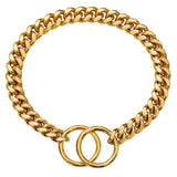 Chain Dog Collar 10mm  Link Collar Chains Stainless Steel Metal Slip Collar Gold Pet Necklace for Medium Dogs(14in/35.5cm)golden