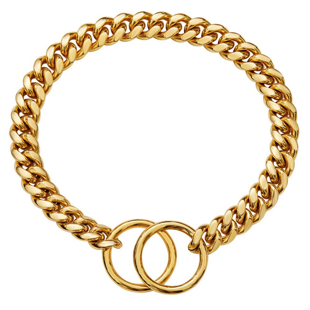 Chain Dog Collar 10mm  Link Collar Chains Stainless Steel Metal Slip Collar Gold Pet Necklace for Medium Dogs(14in/35.5cm)golden