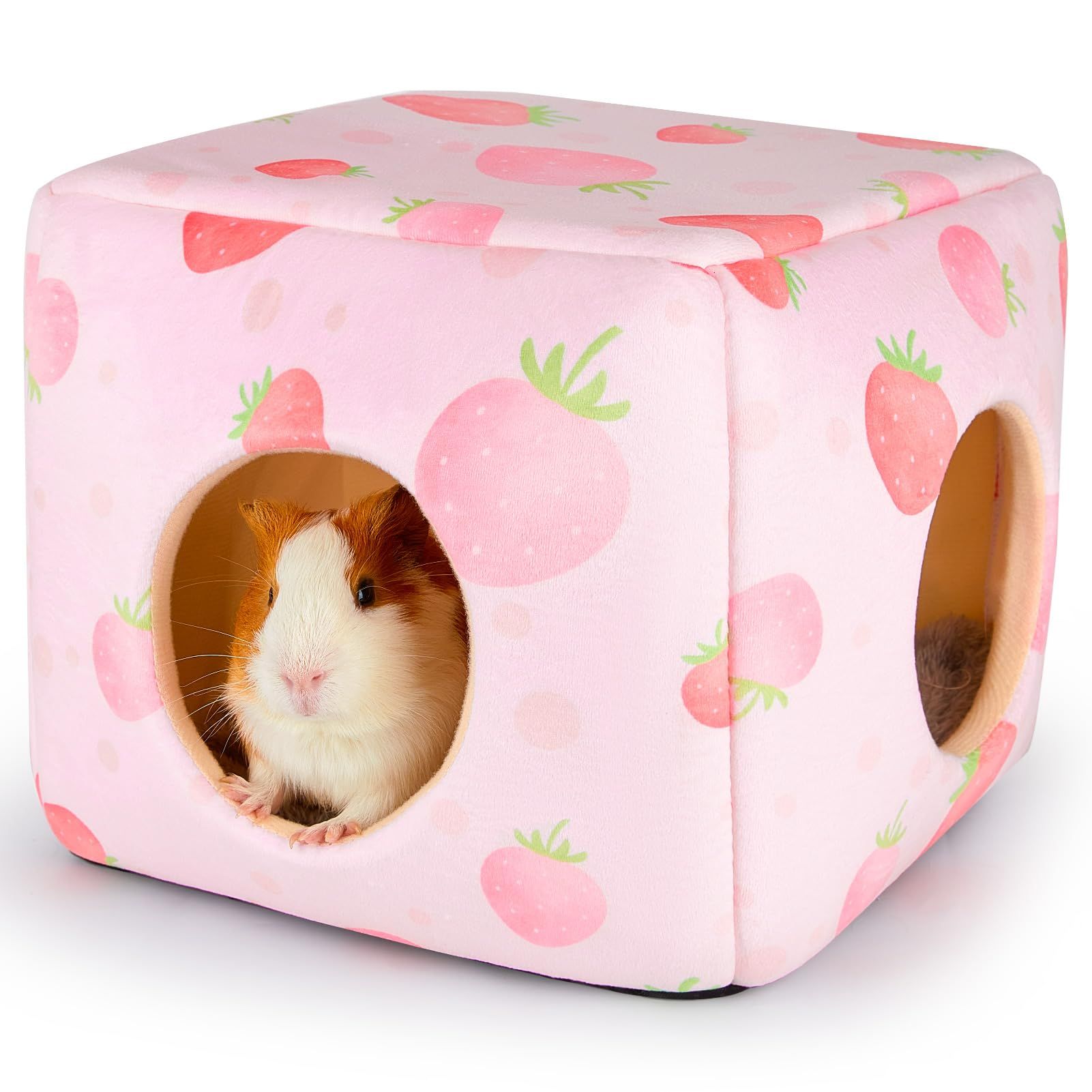 Guinea Pig Hideout, Washable Guinea Pigs House Cozy Guinea Pigs Bed for Small Pet Bunny/Rabbit/Hamster/Chinchilla Guinea Pig Accessories Strawberry（ Pink Heart）