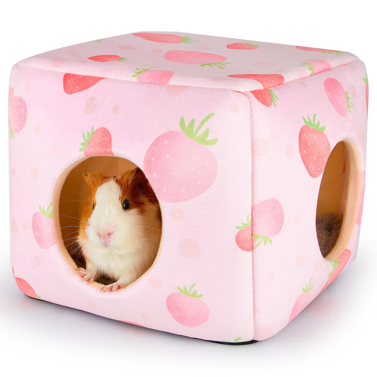 Guinea Pig Hideout, Washable Guinea Pigs House Cozy Guinea Pigs Bed for Small Pet Bunny/Rabbit/Hamster/Chinchilla Guinea Pig Accessories Strawberry（ Pink Heart）