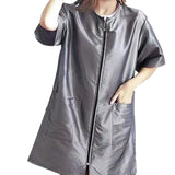 Pet Grooming Workwear with Full Zipper, Lightweight Splash Proof Short & Long Sleeves Hair Grooming Smock Jacket（silver M）