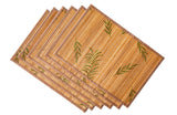 Placemats Set of 6, Bamboo Table Mats Set with Leaf Pattern, 17.7'' × 11.8'' Woven Placemat, Washable Heat-Resistant Place Mats for Kitchen, Brown Leaf