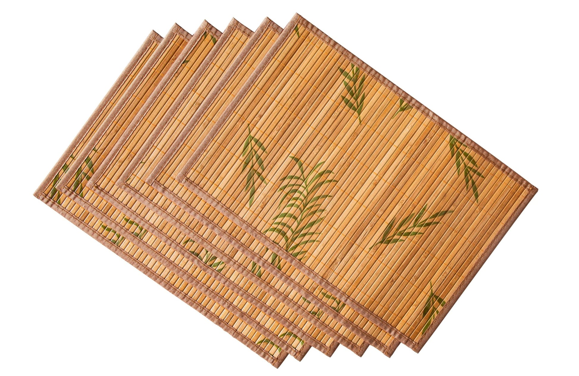 Placemats Set of 6, Bamboo Table Mats Set with Leaf Pattern, 17.7'' × 11.8'' Woven Placemat, Washable Heat-Resistant Place Mats for Kitchen, Brown Leaf