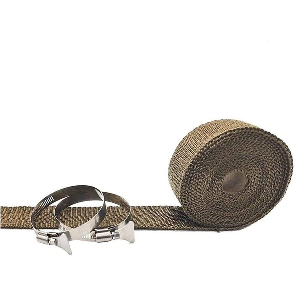 Fireproof Pipe Wrap Insulation 2" Wide X 16' Long, Fiberglass Heat Shield Tape Pipe Webbing for Stove Flue Protector with 2 Clamps, Titanium