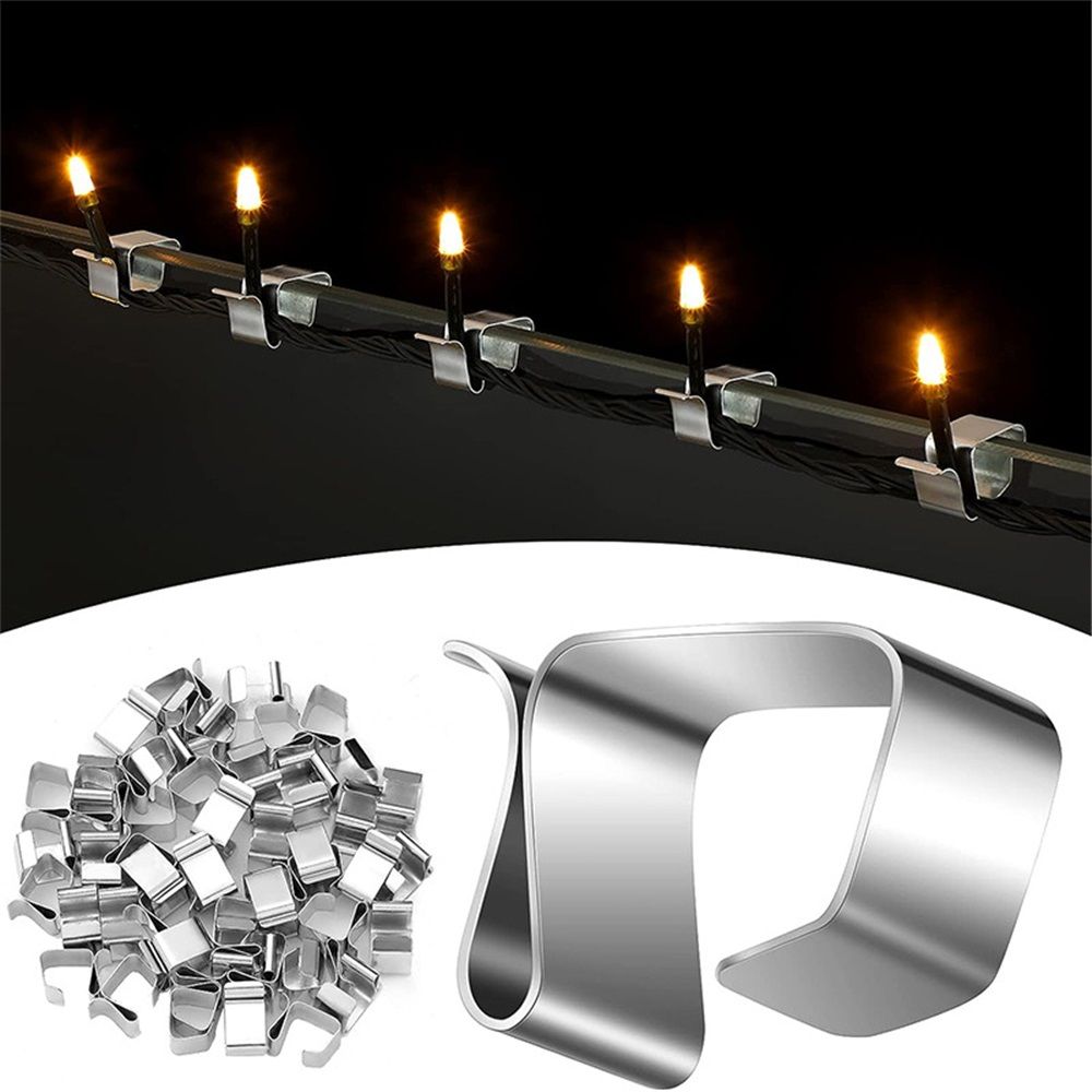 Gutter Clips for Hanging Outdoor Lights: 100 Pcs Metal Christmas Light Clips for outside String Lights - Weatherproof Gutter Clips for Xmas Halloween Seasonal Rope Mini Decoration Lights