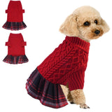 Dog Sweater Stretchy Cat Sweaters Warm Pullover Pet Coats Thick Dogs Clothes with Bowtie Soft Turtleneck Pet Sweater Dress Comfy Knitwear Dog Sweaters for Small Dogs Girl, Red, Medium