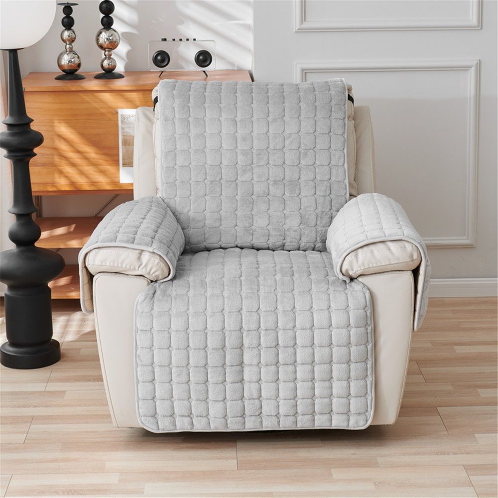 Plush Recliner Slipcover- Washable & Quilted Faux Wool Cover for Lazy Boy Chairs & Furniture. with Side Pockets, Large Recliner Chair Covers, Safe for Children/Pets,Gray