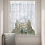 1 Panel White Floral Embroidery Sheer Lace Curtain Valance Princess Style Embroidered Waterfall Swag Curtain Valance Tier for Kitchen Bathroom Half Window Decoration, Rod Pocket Top