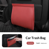 LED Car Trash Can Waterproof Garbage Bag Passenger Side Artificial Leather Storage Pocket Leak Proof Reusable Traveling Portable Offices Toilet Garbage Cans Back Seat Hanging (Red-1pack)