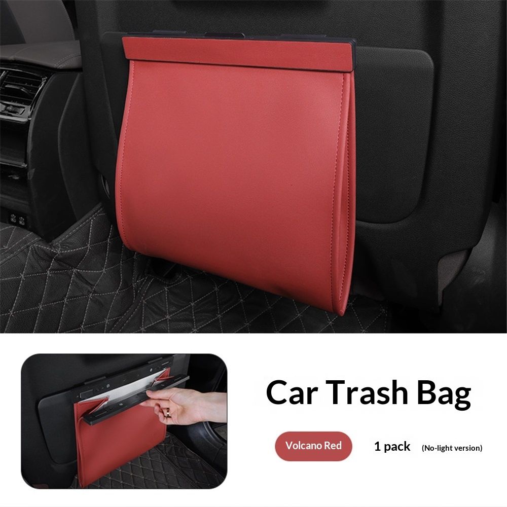 LED Car Trash Can Waterproof Garbage Bag Passenger Side Artificial Leather Storage Pocket Leak Proof Reusable Traveling Portable Offices Toilet Garbage Cans Back Seat Hanging (Red-1pack)
