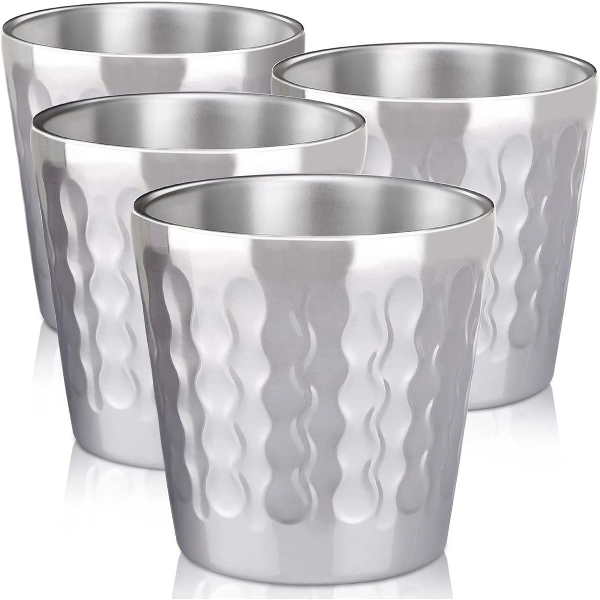 Stainless Steel Cups, 4 Pack 6oz Metal Drinking Stackable Double Wall Small Mini Air Insulated Portable Tumblers Unbreakable Shatterproof Glasses for Home Restaurant Party Camping