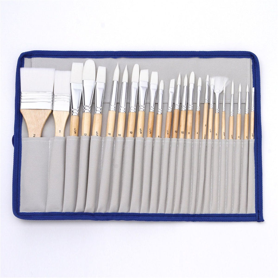 Basics Multi-shaped Polyester Paint Brushes for for Acrylic, Oil, Watercolor, Gouache, 24 count Different Sizes, Wood Color
