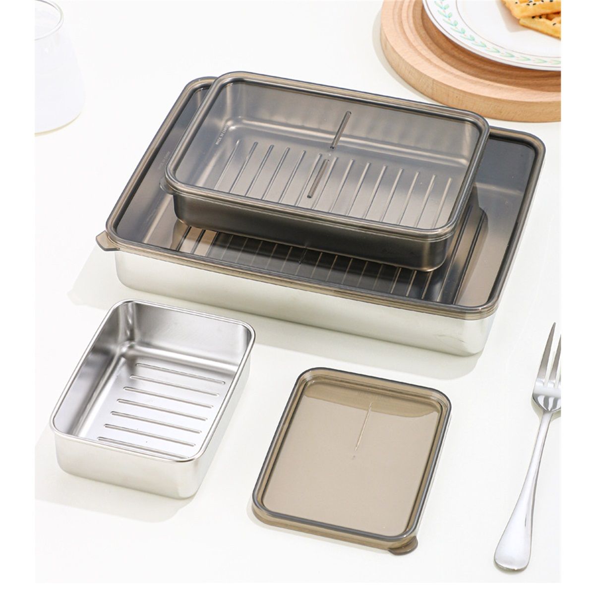 3-Piece Extra Thick 304 Stainless Steel Food Storage Containers with Non-Stick Bottom, Airtight Glass Lids & Silicone Seal, Stackable Kitchen Organization Boxes for Food Preservation