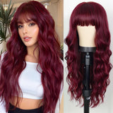 Red Wig With Bangs Long Red Wigs for Women 26 Inches Curly Wavy Hair Natural Looking Heat Resistant Fiber Wig for Girls Halloween Party Use