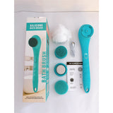 Electric Body Brush Back Scrubber Silicone Body Scrubber Two-Way Rotating Brush Head for Deep Cleaning, Exfoliation, 4 Attachments Long Handle IPX6 Rechargeable Shower Brush (Blue)