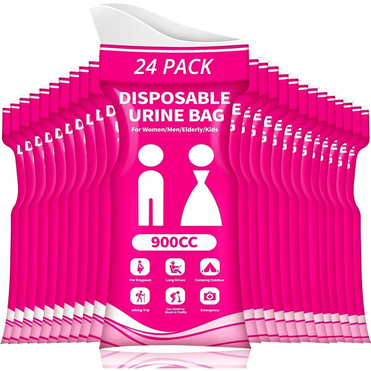 Disposable Urine Bag for Travel - 900ML Portable Pee Bags for Women Men 24 PCS Emergency Vomit Bags Urinal Toilet for Car Camping, Road Trip,Traffic Jam, Pregnant, Kid, Patient