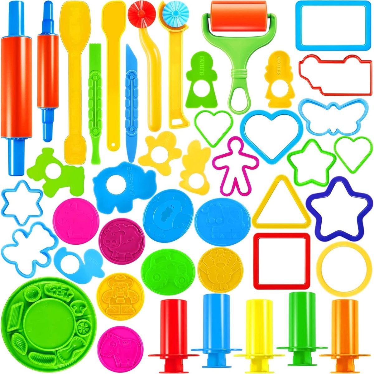 44 Clay Tools Set for Kids, Clay Accessories with Various Plastic Molds, Rolling Pins, Cutters Dough Accessories Includes Cutters Roller, Rolling Pins