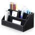 Pu Leather Desk Organizer with 5 Compartments Holder, Multi-Functional Office Supplies Storage Caddy for Pen/Pencil, Phones, Remote Controller and Desktop Accessorie Black（Only storage box）