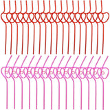 40 Pieces Valentines Plastic Straws Heart Shaped Drinking Straws Decorative Heart Straws for Valentine's Day Wedding Party Supplies, Red and Pink