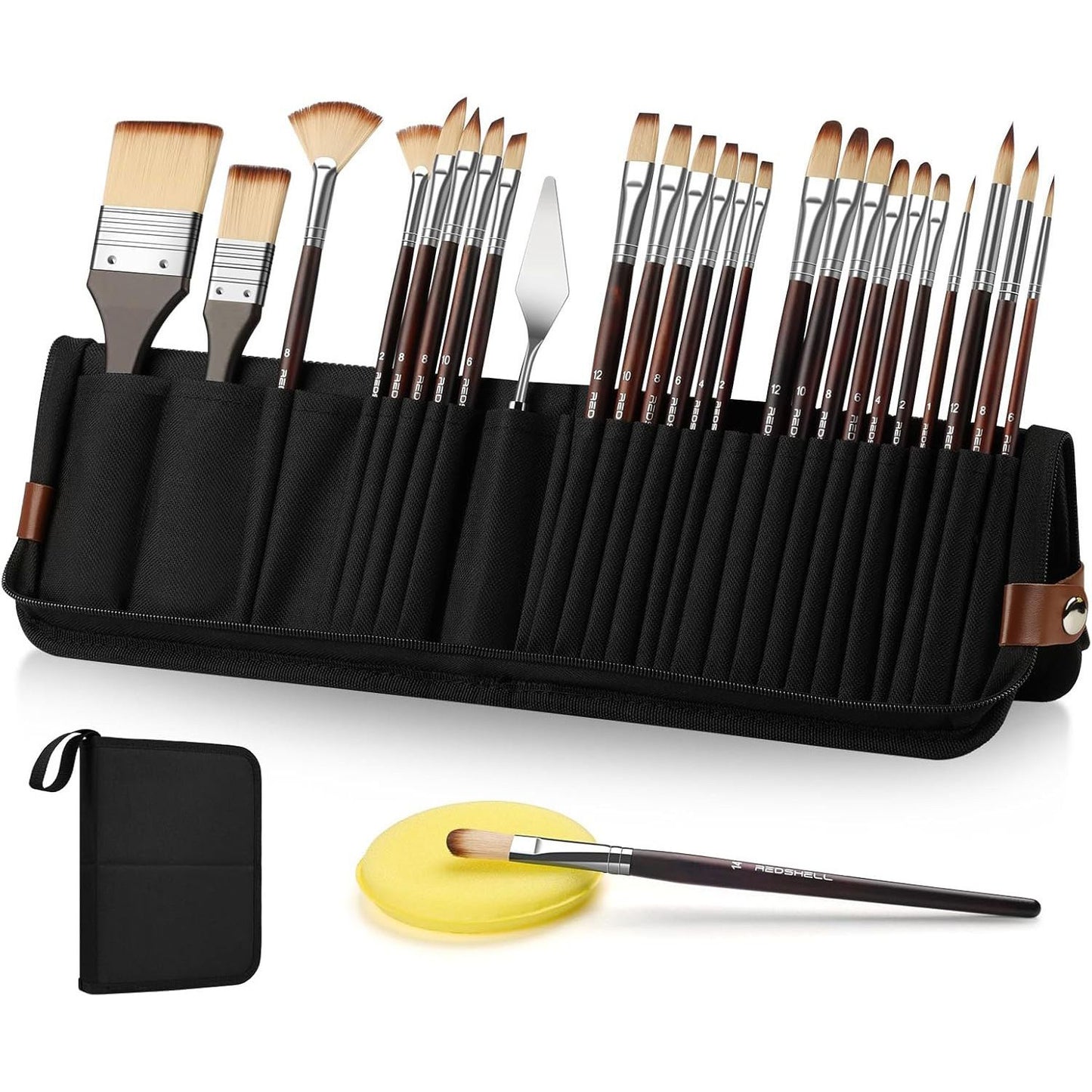 25pcs Paint Brush Set, Travel Watercolor Acrylic Paint Brushes with Flat, Fan, Dagger, Cat Tongue, Round, Palette Knife, Professional Paintbrush Kit for Artist, Oil, Face Painting