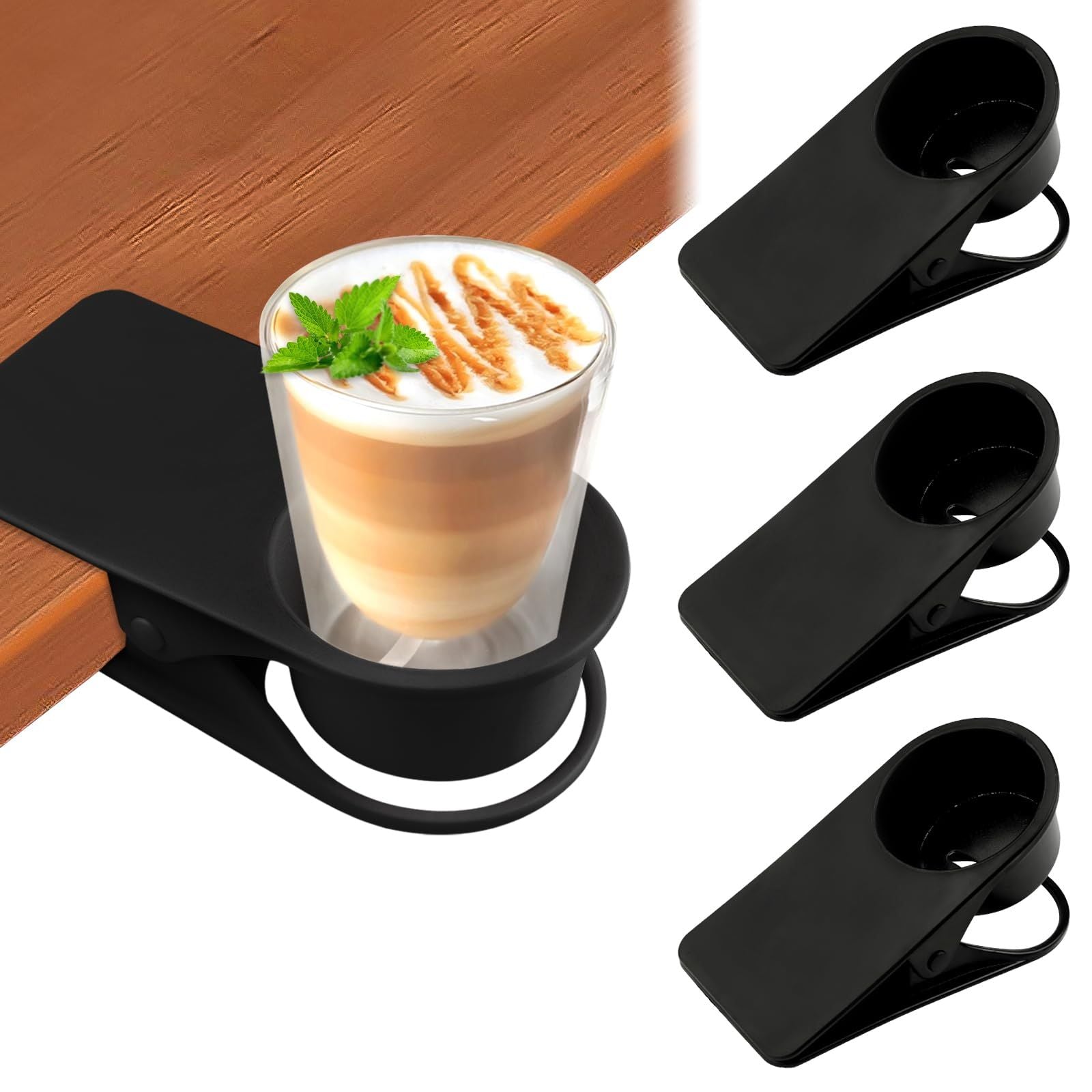 3PCS Drinking Cup Holder Clip,  Chair Desk Bottle Cup Stand DIY Glass Clamp Storage Saucer Clip for Potted Plant Beverage Soda Coffee Mug Holder Clip for Home & Office (Black)