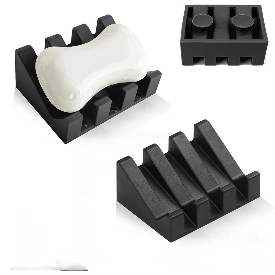 Self Draining Soap Dish,Silicone Suction Cup Soap Holder, Bathroom Soap Dish for Bar Soap,Can Extend Soap Life,Bathroom, Bath Tub, Kitchen Sink Black - 2 Pack