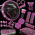 30Piece Bling Car Accessories Set - Universal Fit Steering Wheel Covers, License Plate Frames, Phone Holder, Car Fast Charger, Coasters rose pink