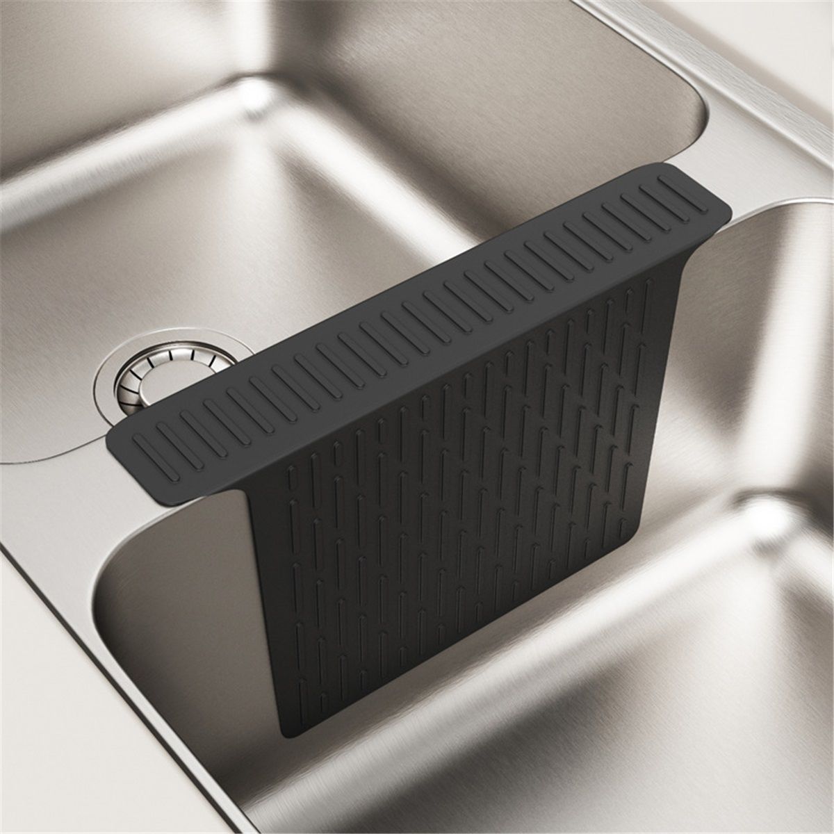 Sink Saddle, Kitchen Sink Mat, Divider Protector Mat, No Odor, Super Soft, No Stains, 2pcs （grey+black）