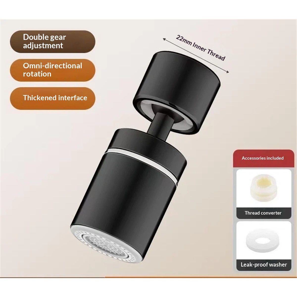 Faucet Aerator, 360° Swivel Kitchen Sink Aerator, 2-Flow Sink Sprayer Attachement, Faucet Replacement Part Female Thread - Matte Black
