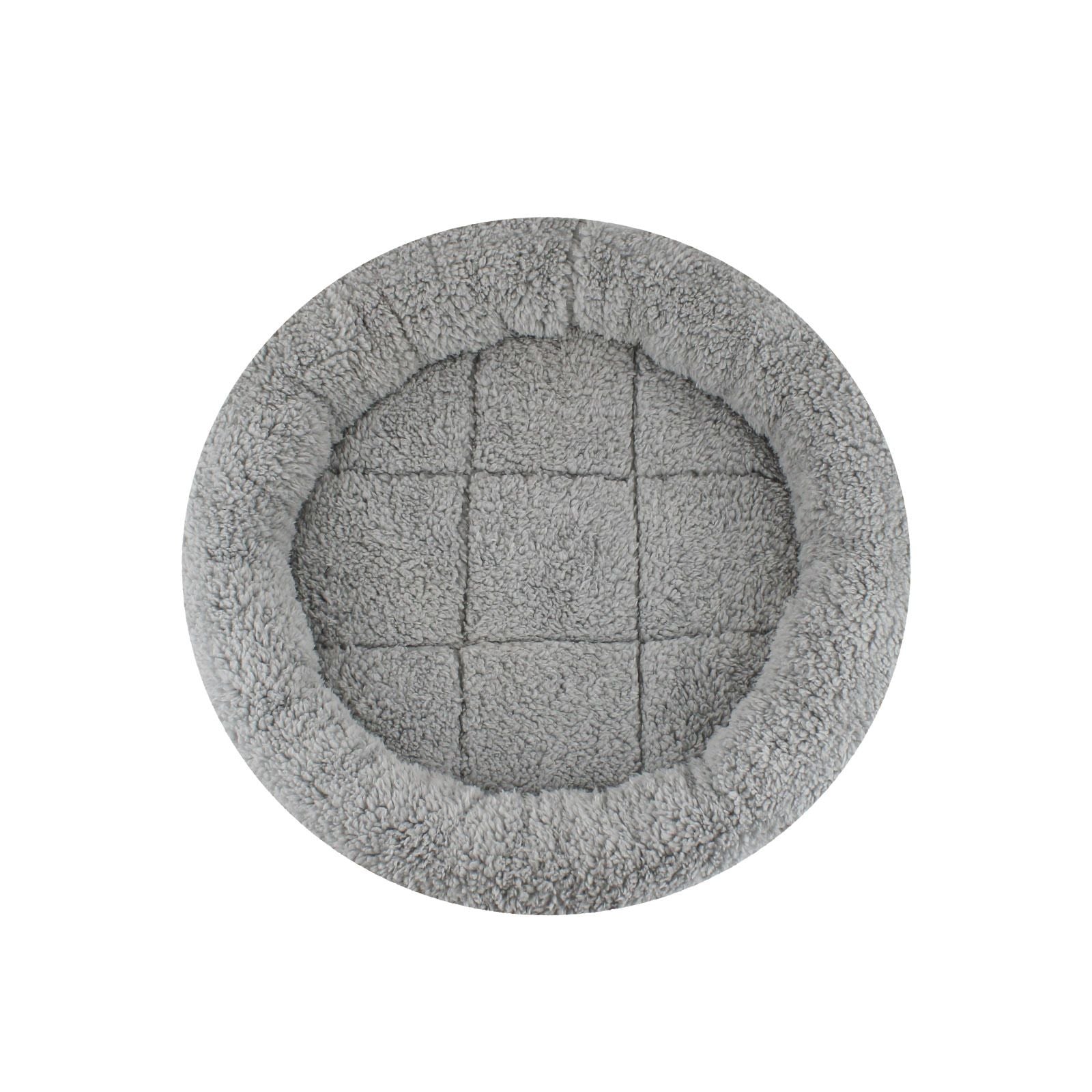 Enjoying Plush Cat Bed Mat Diameter 19.7" Round Pad with Pillow Around for Cats Dogs Relying/Curling Sleep Warm Dog Cushion for Crates, Antiskid Bottom, Large, Gray