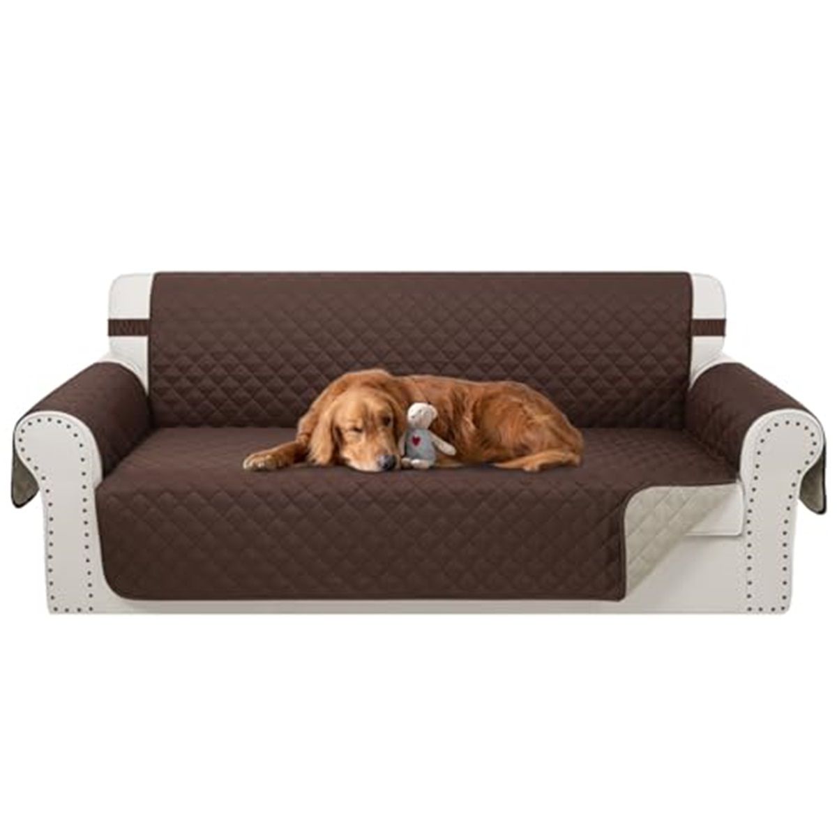 Reversible Quilted Sofa Cover, Water Resistant Slipcover Furniture Protector, Washable Couch Cover with Non Slip Foam and Elastic Straps for Kids, Dogs, Pets 170*166cm