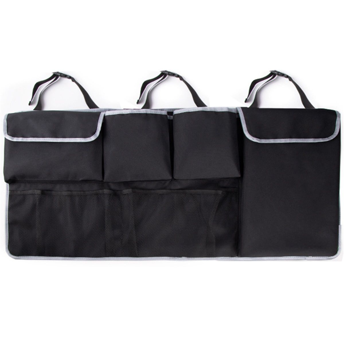 Trunk Hanging Organizer, Backseat Bag, Car Interior Accessories with 4 Pockets & 2 Mesh Pouches for Groceries, Will Provide More Storage Trunk Space for SUV, Jeep, MPVs