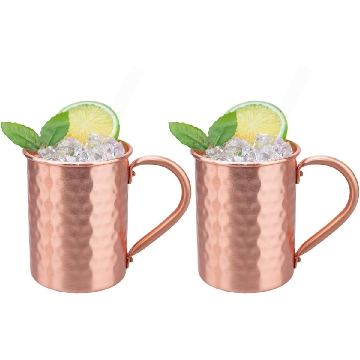 Copper  Copper Mug  Copper Interior Ideal for Health Benefits - Hand Hammered Finish - Authentic and Strong Riveited Handle - Holds 12.3oz 2pcs