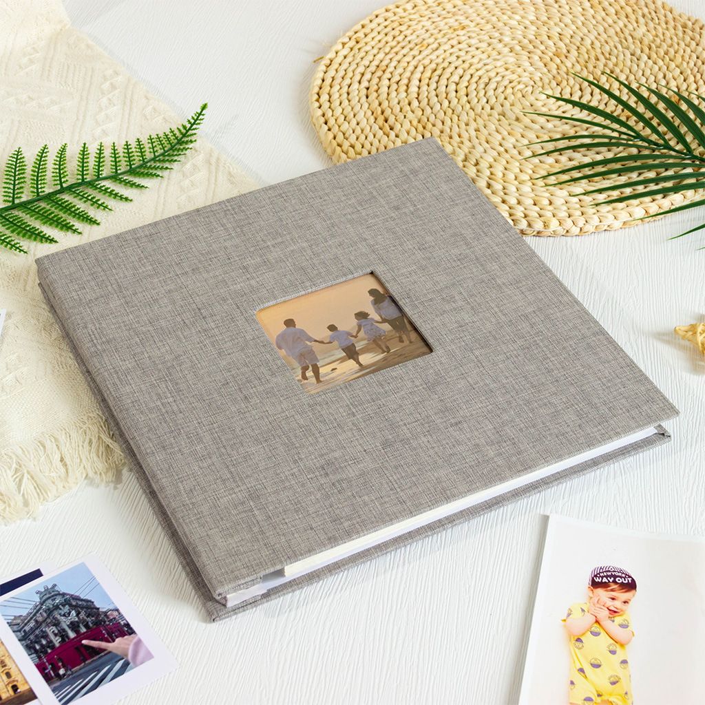 Photo Album Self Adhesive Scrapbook Album for  Pictures,40 Pages Linen Cover with Display Window DIY Photo Book,Ideal Gifts for Family Travel Wedding Baby