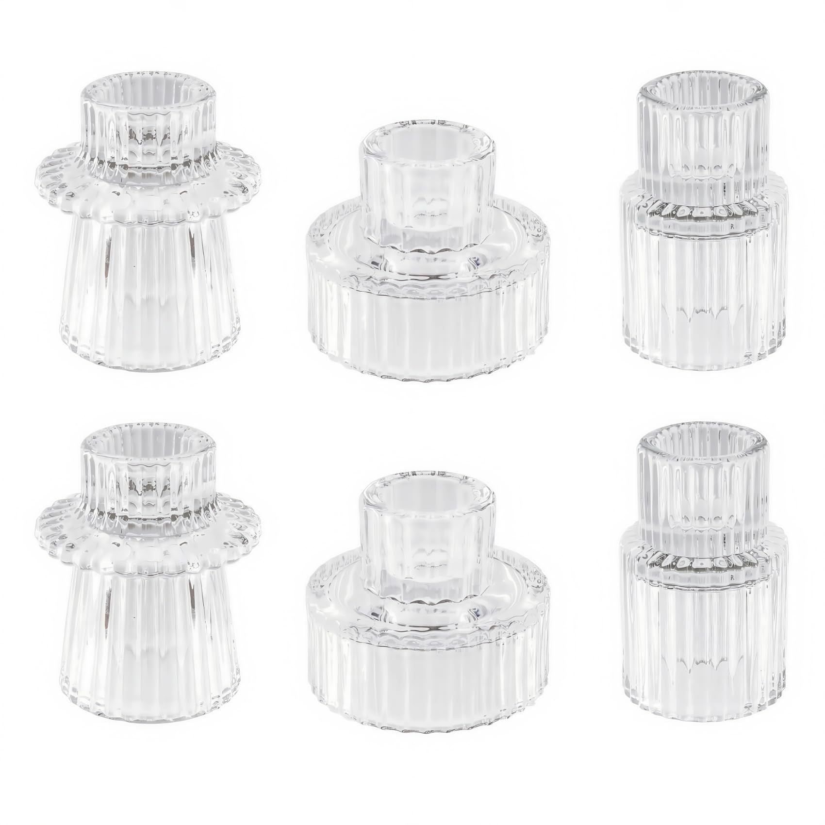 Glass Candlestick Holders Tealight Candle Holders for Table Centerpieces, Wedding Decor and Dinner Party (6 Pcs, Clear)