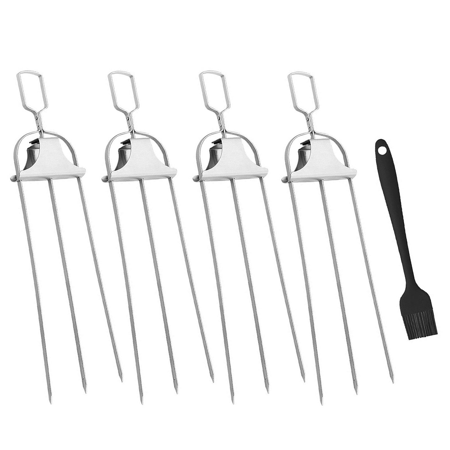 Skewers for kabobs,4-PCS 14 Inch 3-Prong Kabob Skewers for Grilling,Stainless Steel Skewer,With Push Bar Reusable Metal Skewer,Kabob Sticks,Perfect For Meat,Chicken,Sausages,Veggies,shrimp