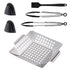 Grill Basket, Stainless Steel Grilling Basket, BBQ Grill Basket Wok  for Vegetable, Kabobs, Shrimps, Heavy Duty Stainless Steel Grilling Accessories for All Grills, Dishwasher Safe