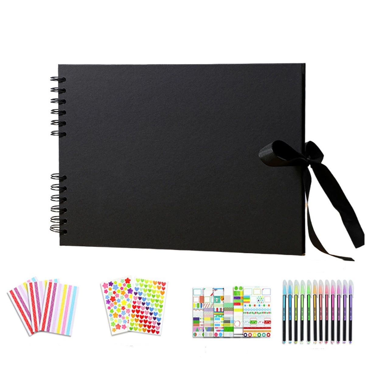 80 Pages Scrapbook Album with  Metallic Markers,Craft Paper Photo Album for Wedding and Anniversary, Family DIY Scrapbook Accessories with Scrapbooking Stickers Corners(Black)…
