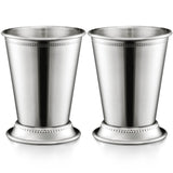 Mint  Cup Beautifully Handcrafted - 12oz 4.5" Tall Silver Glasses, Classic Stainless Steel Cocktail Glasses with Beaded Trim Border for Party Beer Juice Beverage Bar Home Restaurant