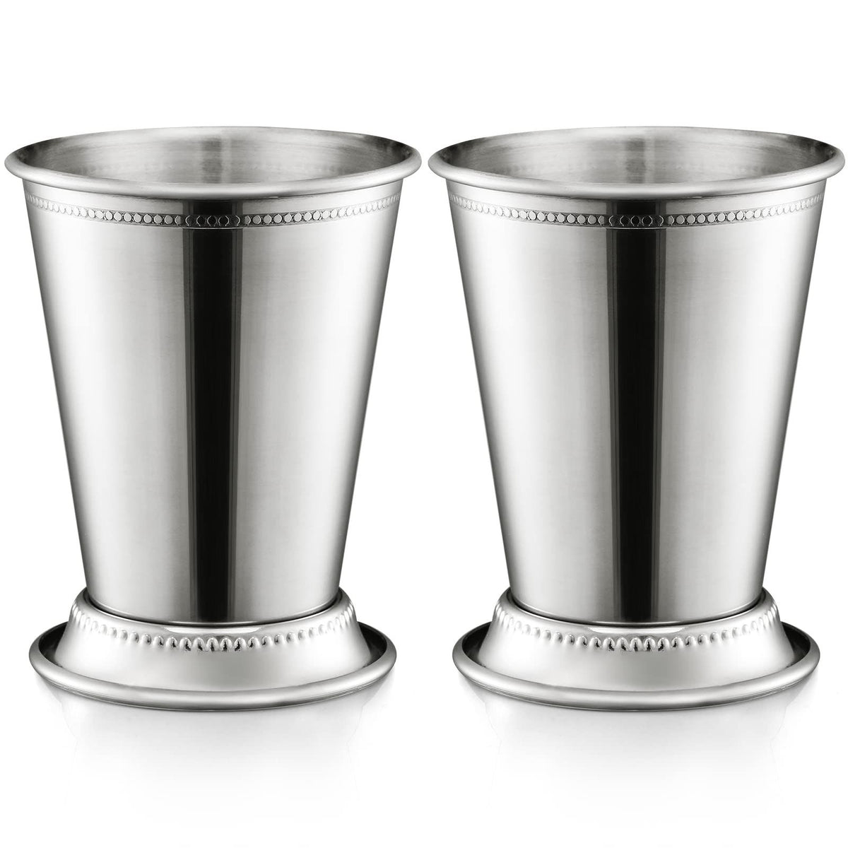 Mint  Cup Beautifully Handcrafted - 12oz 4.5" Tall Silver Glasses, Classic Stainless Steel Cocktail Glasses with Beaded Trim Border for Party Beer Juice Beverage Bar Home Restaurant