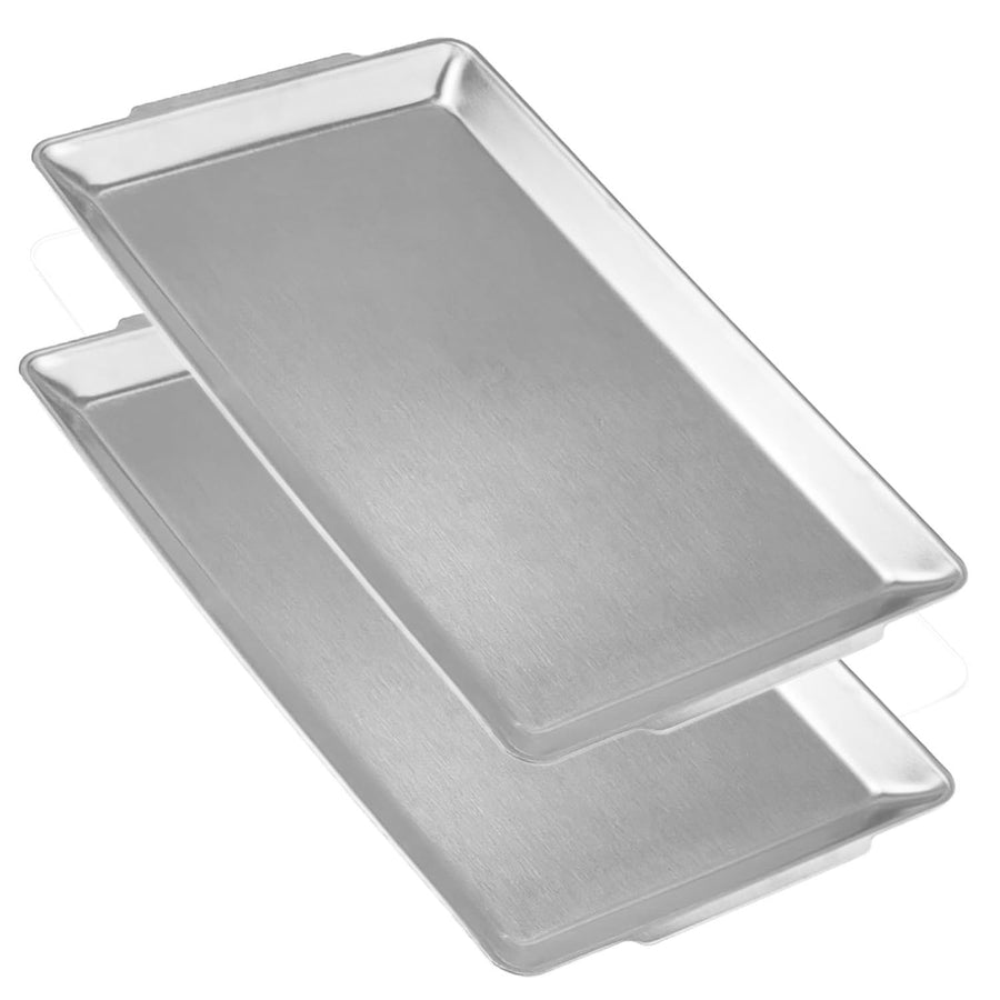 14" x 8" Large Serving Platters Set of 2, Stainless Steel Heavy-Duty Large Serving Trays, Silver Rectangular Plates for Food, Fruit, Party, Wedding, Christmas, Chip and Scratch Resistant