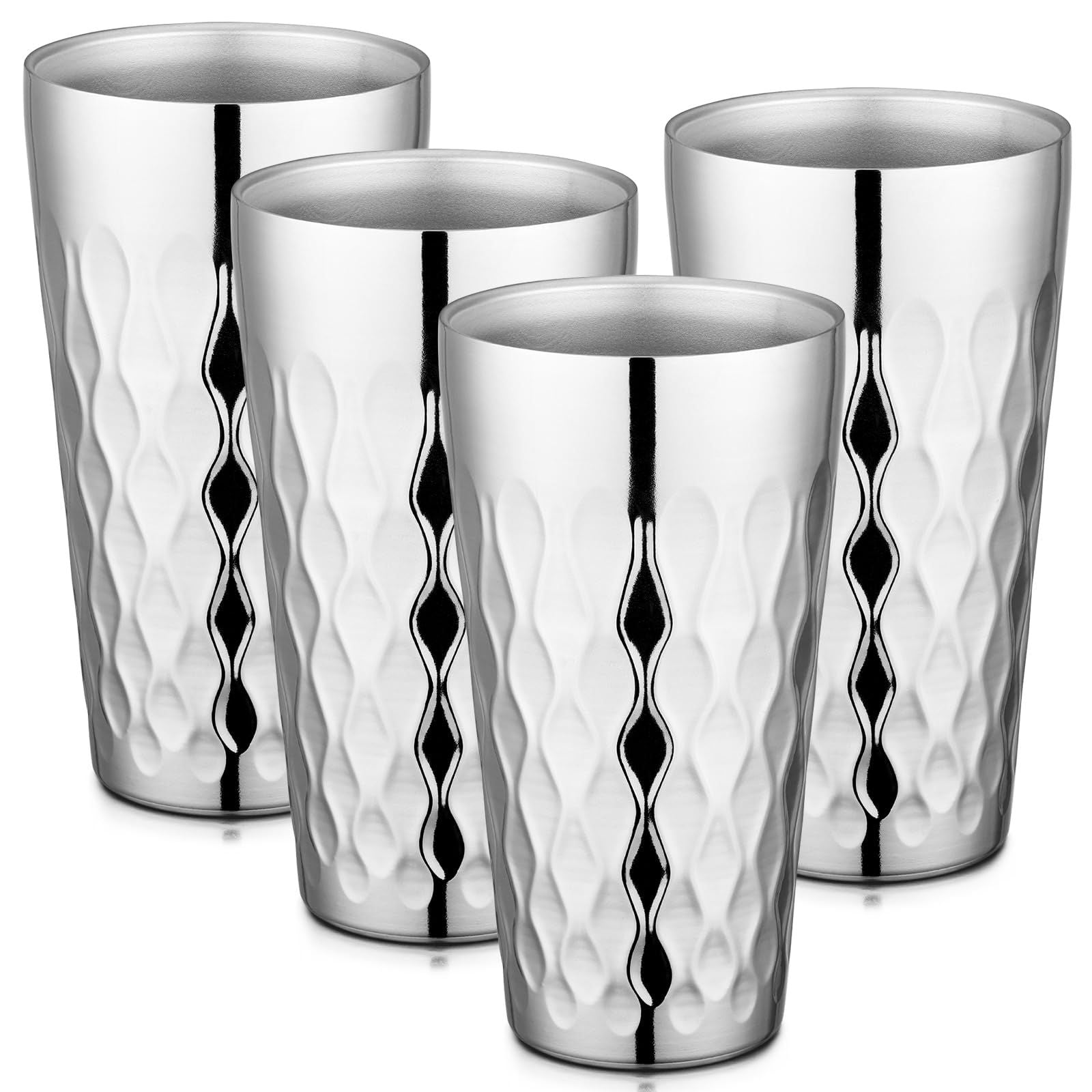 Stainless Steel Cups 19 oz, 4 Pack Large 18.6oz 550ml Stainless Steel Drinking Cups Tumbler Stackable Double Wall Insulated Individual Metal Pint  Tin for Home Party Camping