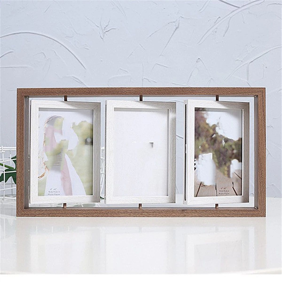 4x6 Rotating Picture Frame Desktop Rustic 4x6in Wooden Photo Frames, Double Side-Display 6 Photos, Floating 4x6 Collage Family PictureFrame for Tabletop Display