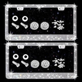 Bling License Plate Frame for Women, 4Pack Rhinestone Handcrafted Crystal Premium Stainless Steel, Stainless Steel Car Accessories with Diamond Sparkle Glitter Caps (White+black)